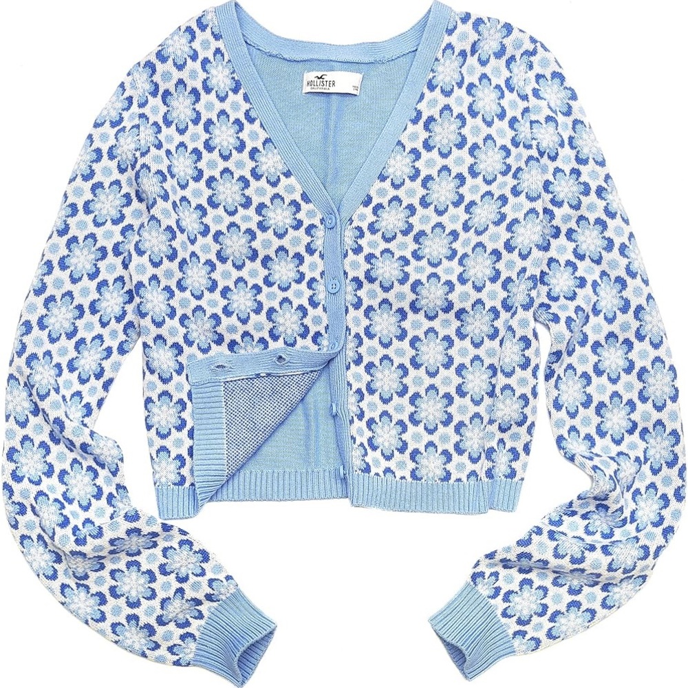 Hollister women blue floral flower cardigan NWT Small